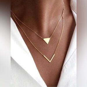 Gold Plated Stainless Steel Triangle Geometric Layered Necklace